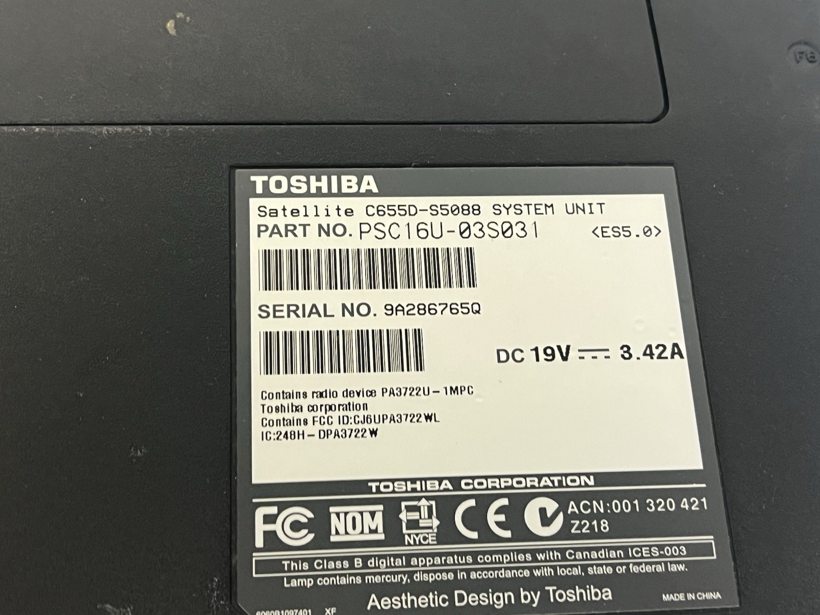 Toshiba C655D-S5088 AMD Athlon II P340 Dual Core 2.20GHz 4GB RAM 500GB HDD