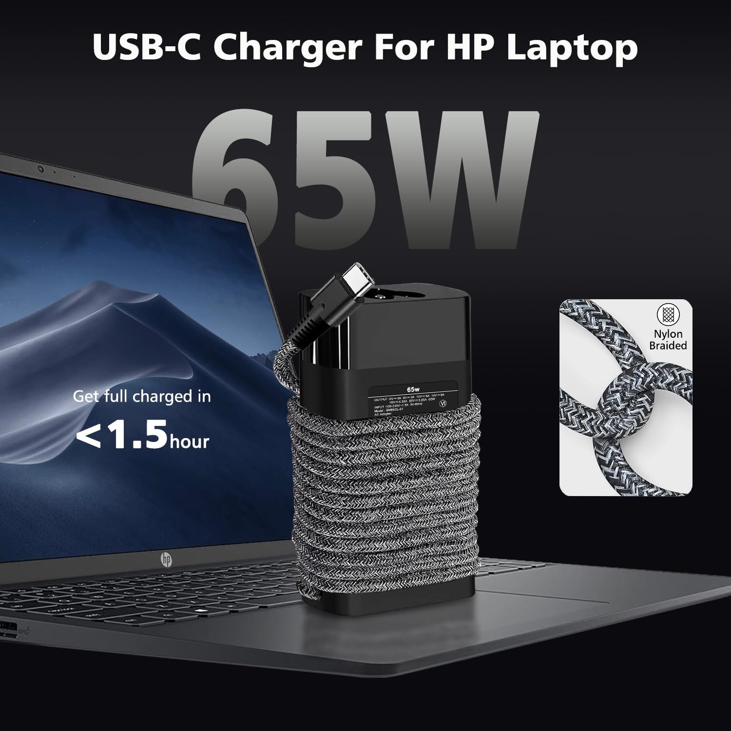 Skyvast 65W 45W USB C Charger Compatible with HP Laptop Fast Power Adapter, Chro