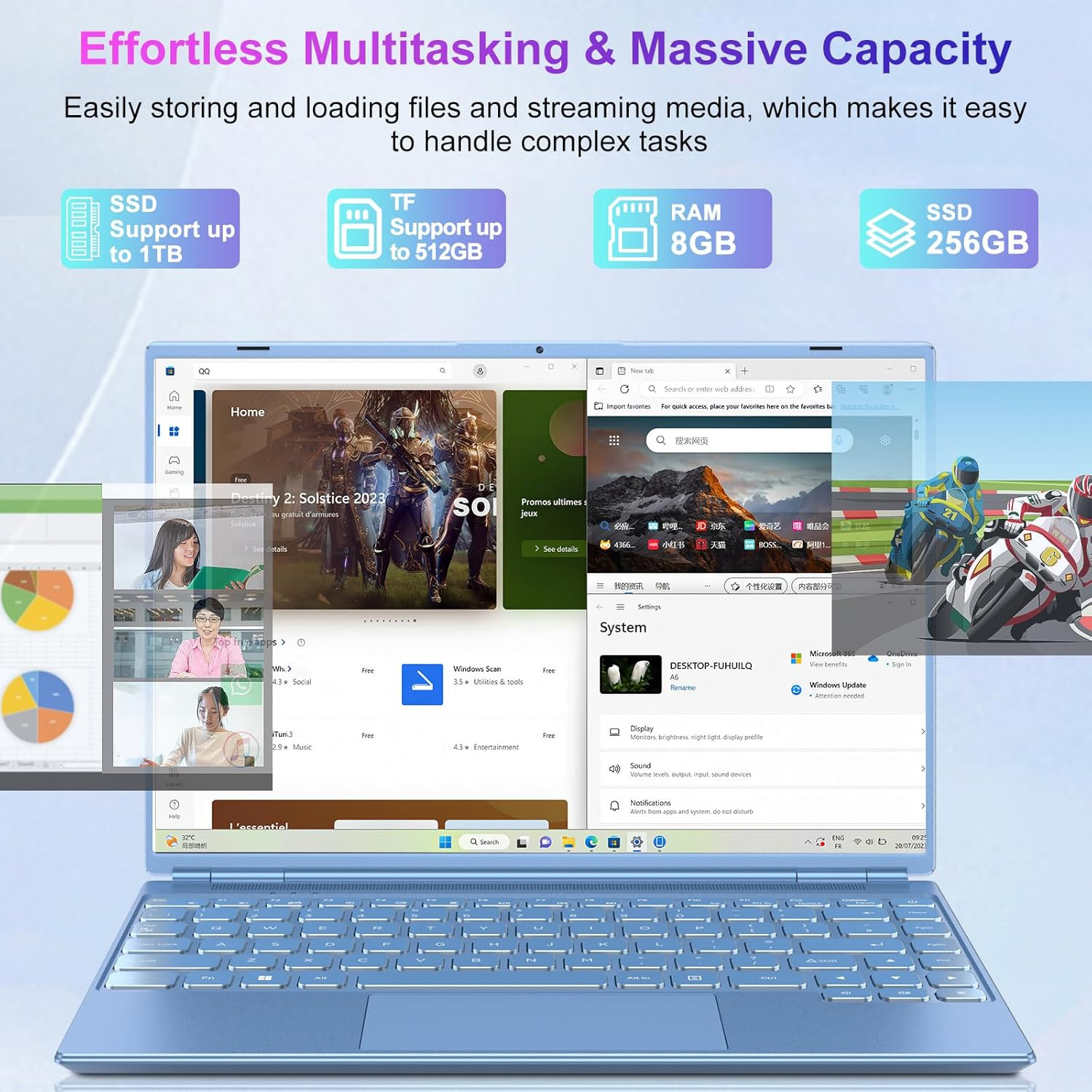 Laptop 14 Inch Celeron N5095 up to 2.9Ghz, Win 11 Laptop with 8+256GB SSD Extens