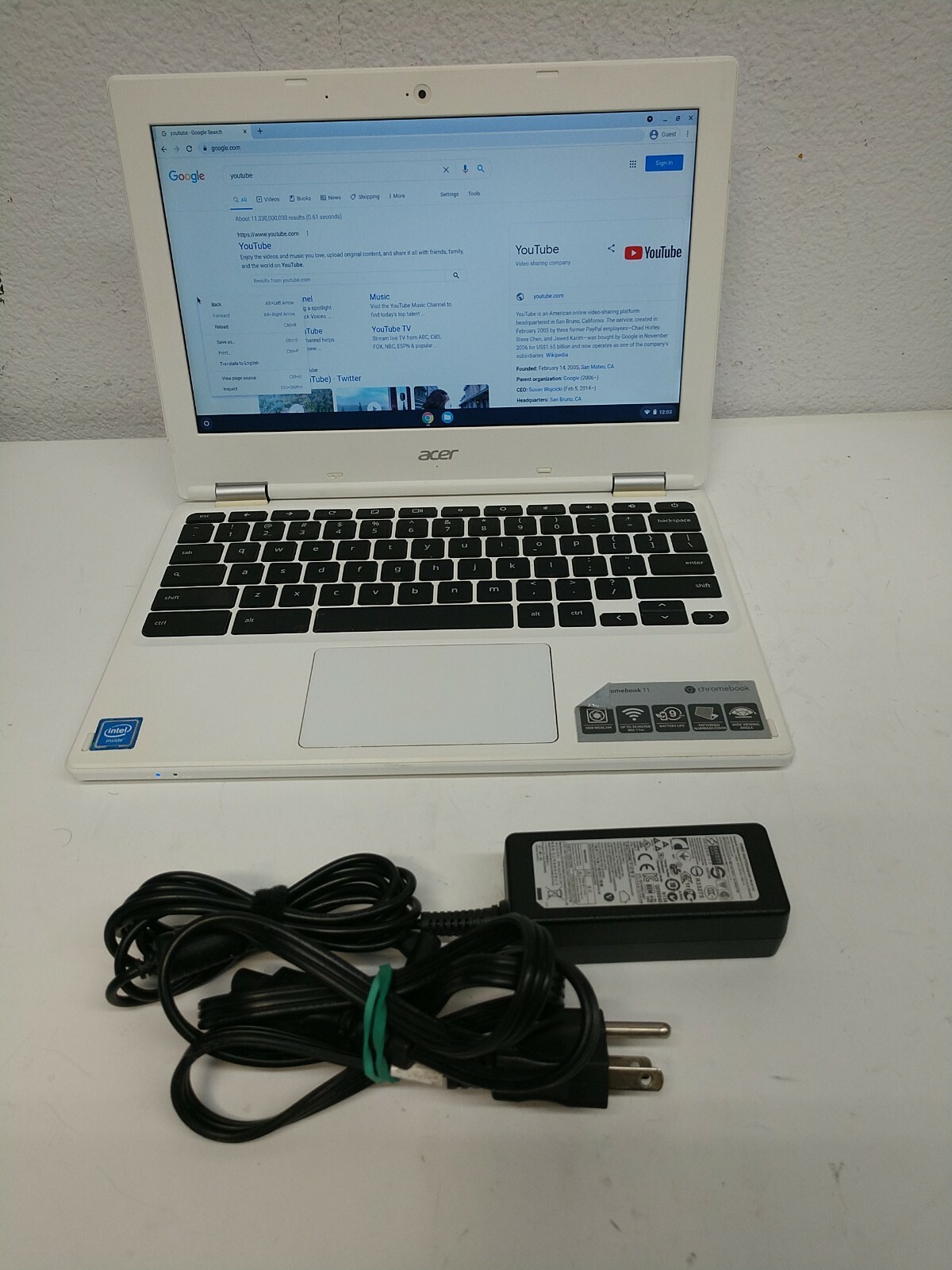 Acer chromebook 11.6″ N15Q10 CB3-131 Intel Celeron N2807 2GB RAM Webcam 2.0MP