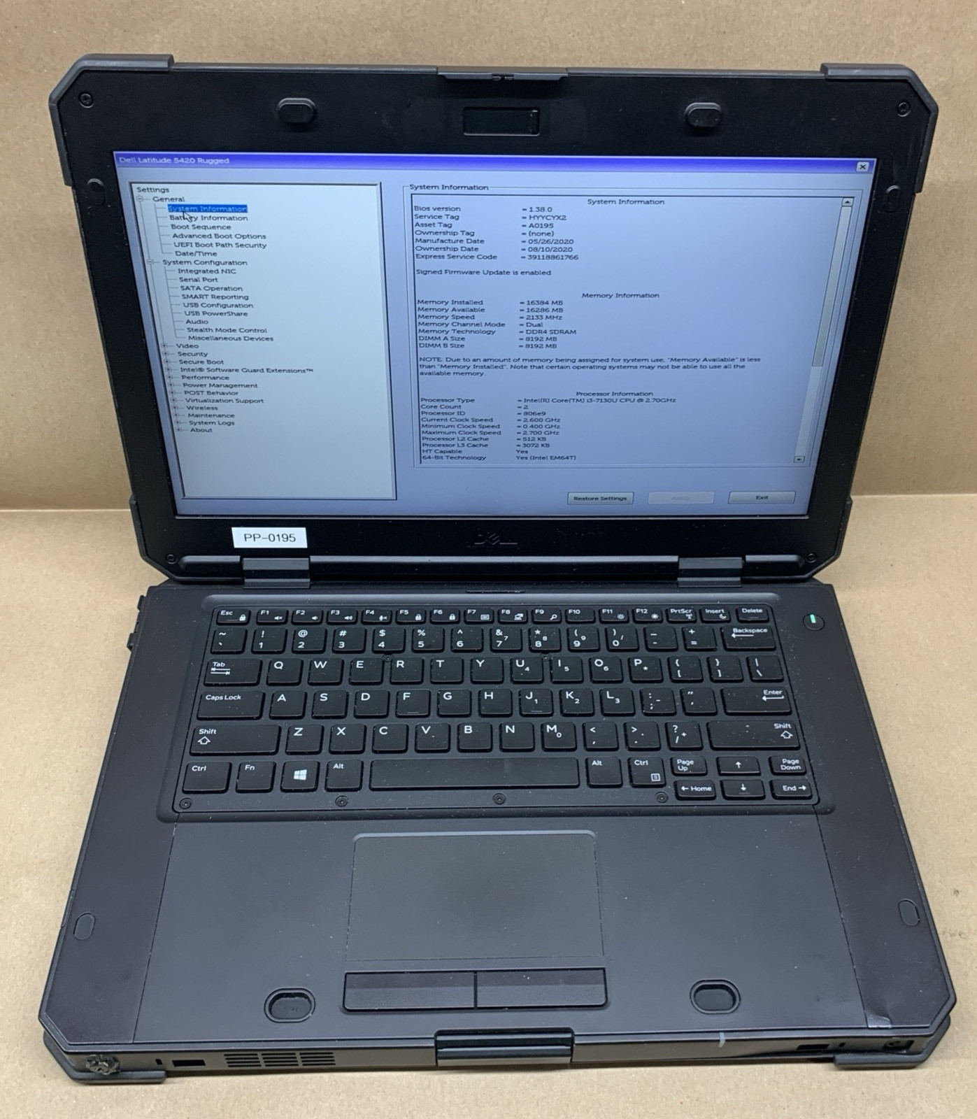 Dell Latitude Rugged 5420, Core i3-7130U @ 2.7GHz, 16GB RAM, No SSD, No OS