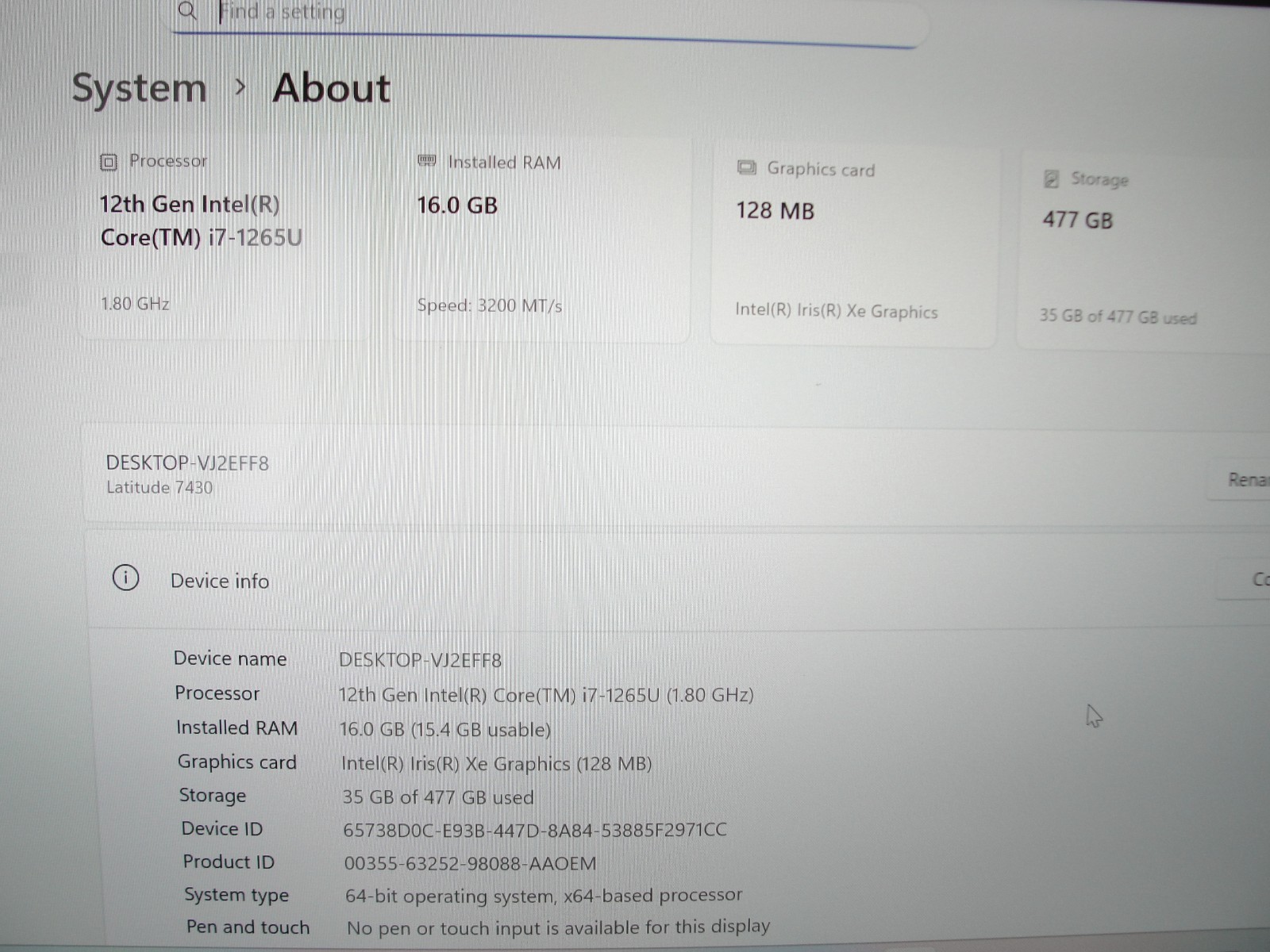 Dell Latitude 7430 14″FHD vPRO i7-12th 1.8GHz 16GB RAM 512GB SSD+PA Wty 03/27