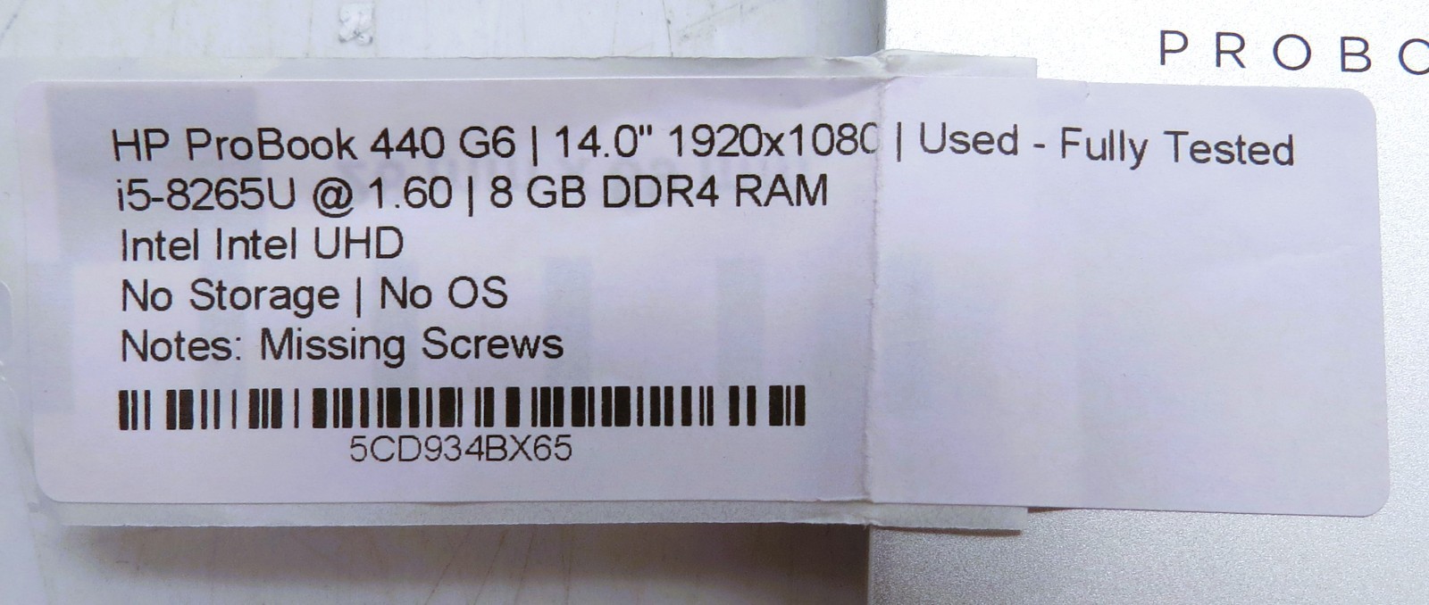HP ProBook 440 G6/i5-8265U @ 1.60GHz/8GB RAM/No SSD/No OS *READ*