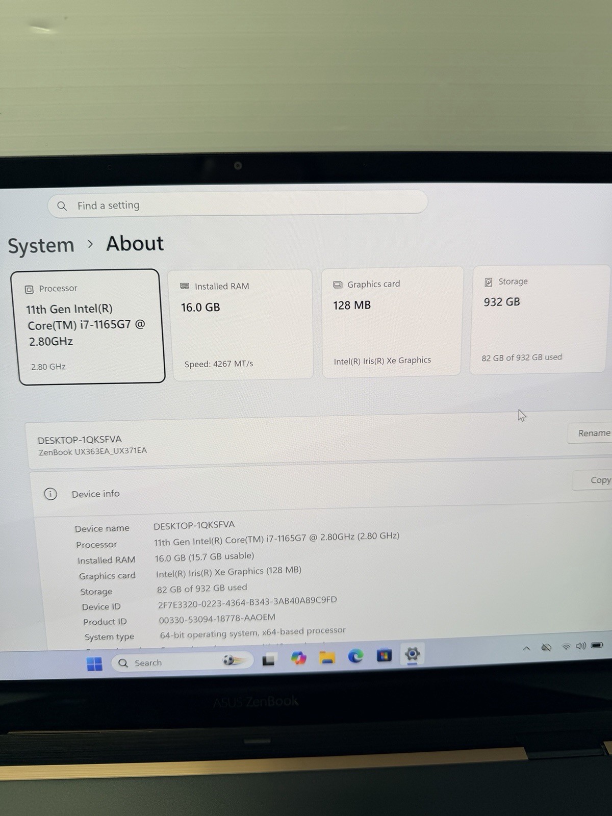 ASUS ZenBook UX371EA 13.3″ 4K Touch i7-1165G7 16GB RAM 1TB SSD Win 11 Pro