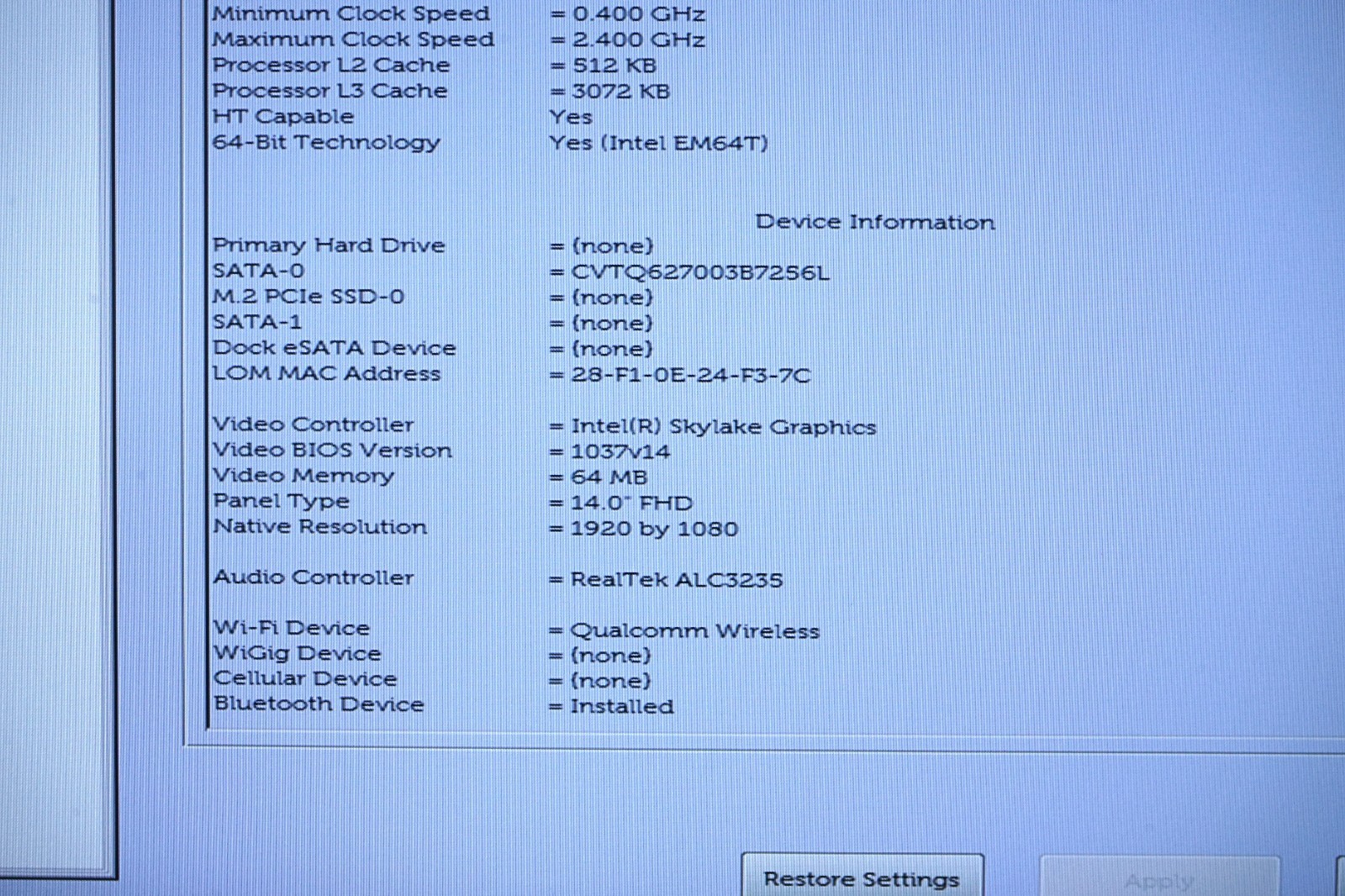 Dell Latitude E5470 14” Laptop – Intel Core i5-6200U 8GB RAM 256GB SSD