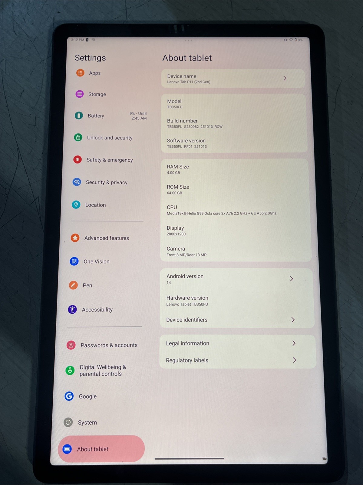 LENOVO TAB P11 2TB 350FU 2ND GEN