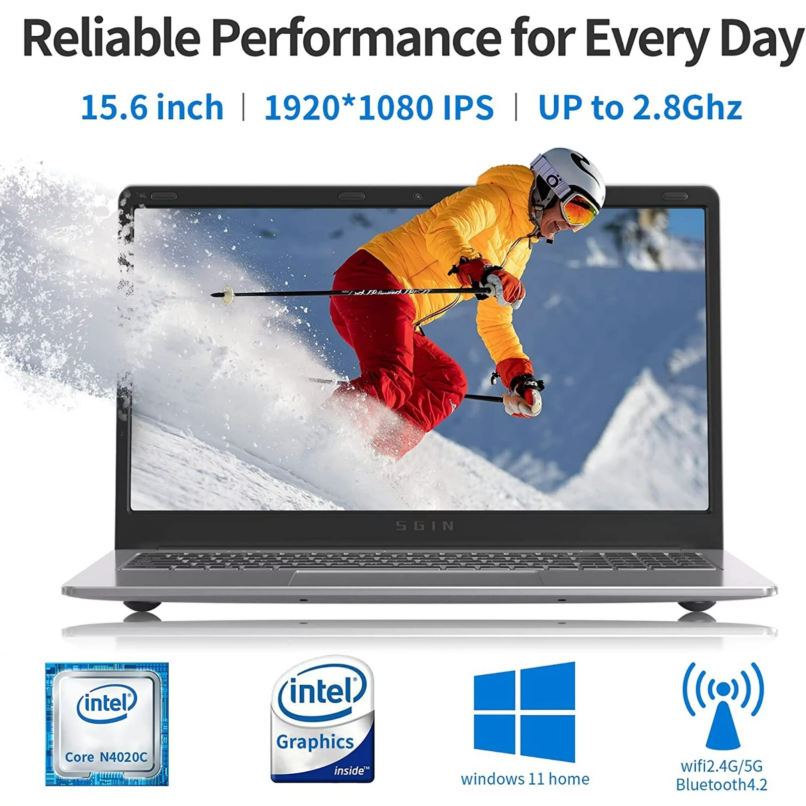SGIN 15.6″, 4GB DDR4,128GB SSD,Windows 11 Celeron J4105, 1920×1080 Bluetooth 4.2