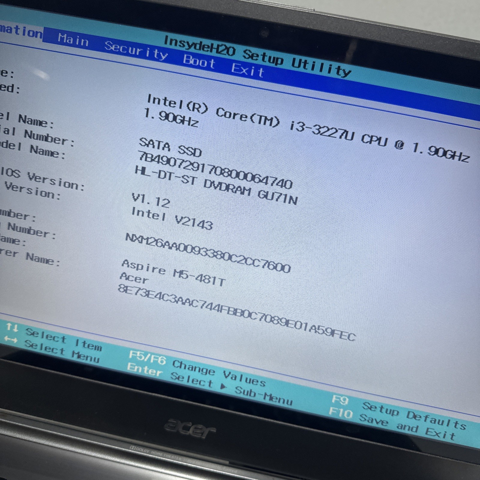 Acer Aspire M5-481T 15″ Laptop i3-3227U 4gb Ram No Drives Boots Bios No P/S