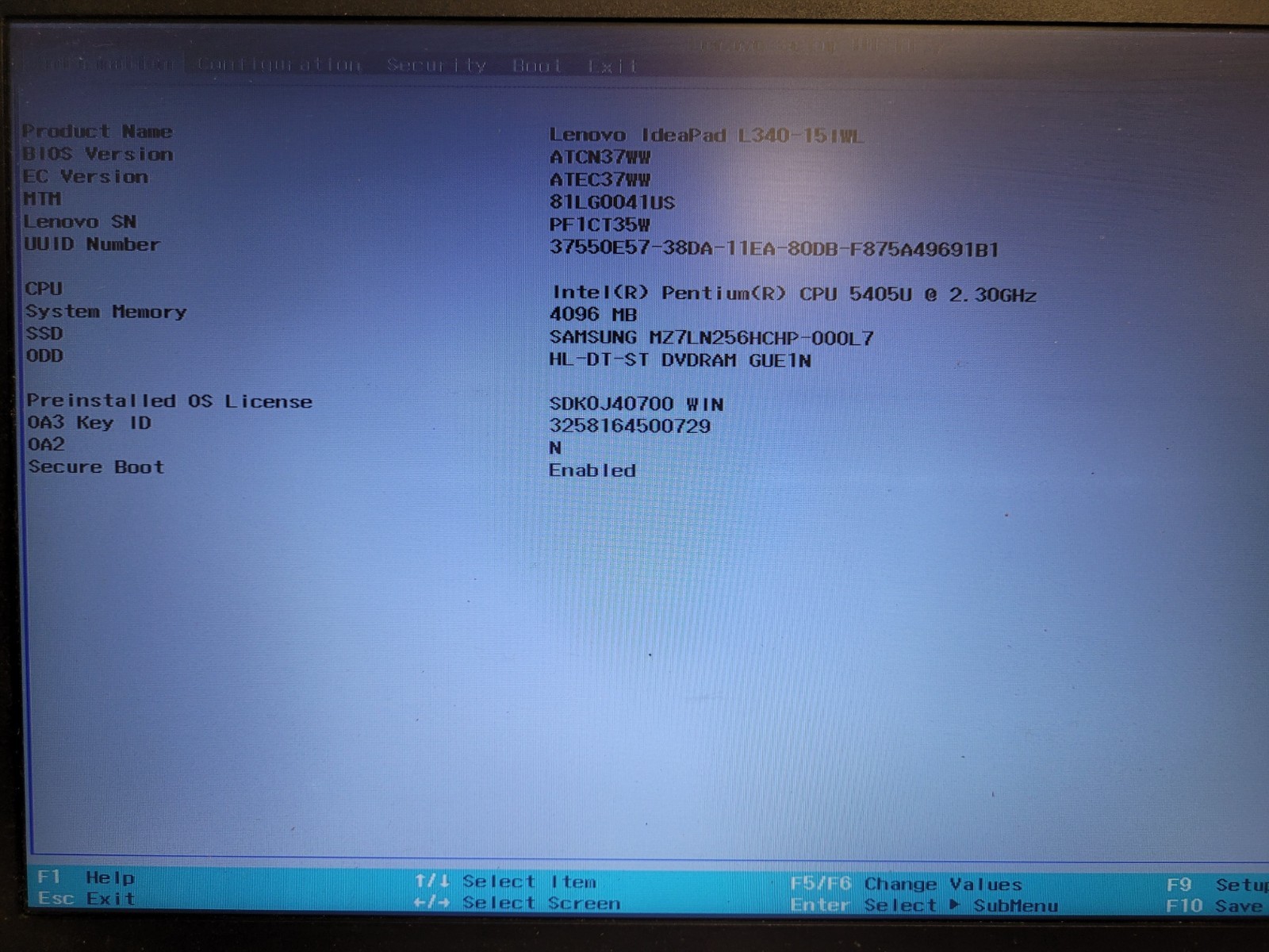 Lenovo ThinkPad L340-15Iwl 15.6″pentium 5405u 2.3ghz 4gb ram 256gb ssd PF1CT35W`