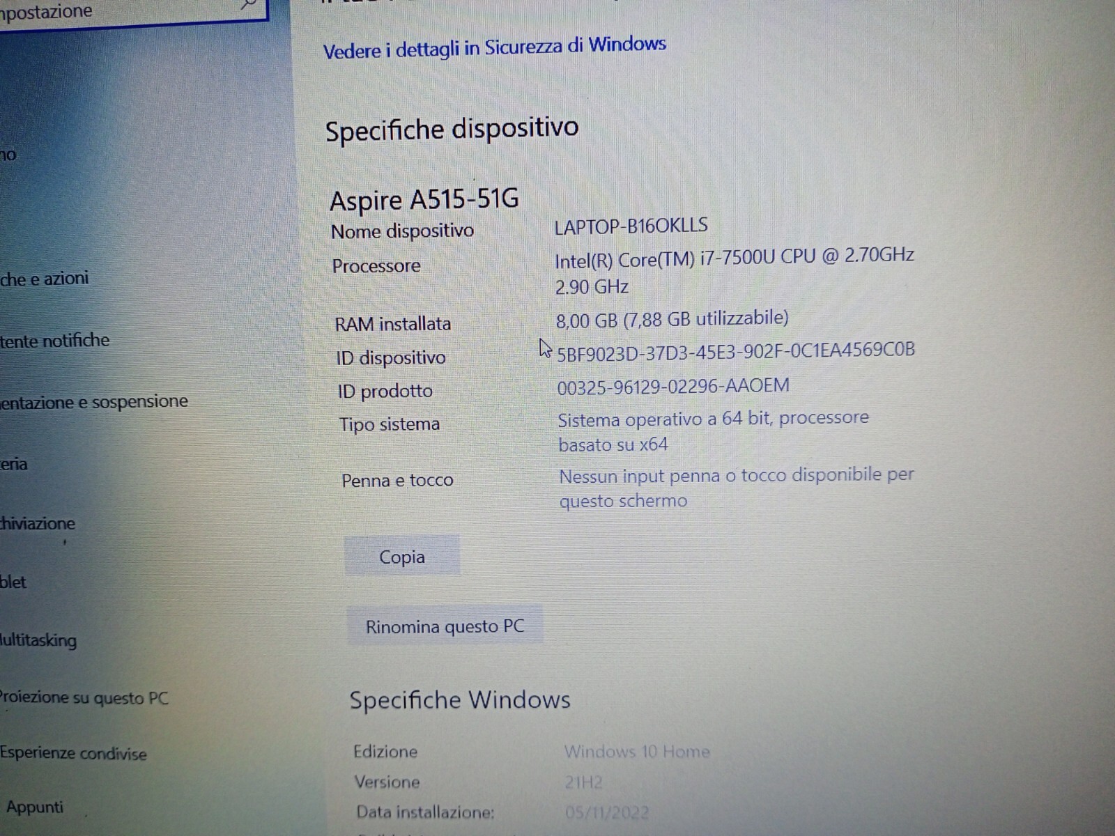 PC ACER ASPIRE 5 A515-51G-72JM € 650