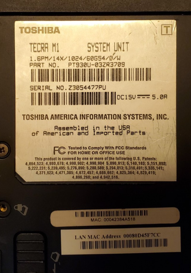 Toshiba Tecra M1 Intel Pentium M 1.6GHz 1024 MB with HDD – Vintage Retro Gaming