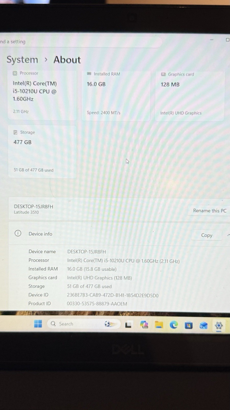 Dell Latitude 3510 15.6″ FHD i5-10210U 16GB RAM 512GB NVMe SSD Win11 Pro w/ch