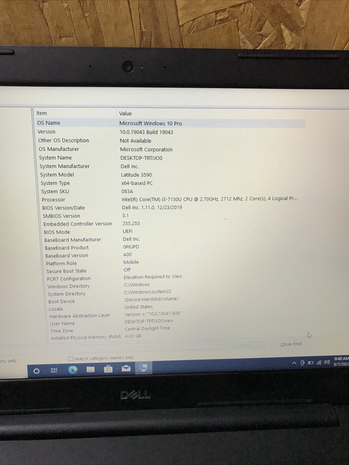 Dell Latitude 3590 Core i3-7130U 2.7 GHz 4 GB 500 GB 15.6″ Win10 A111