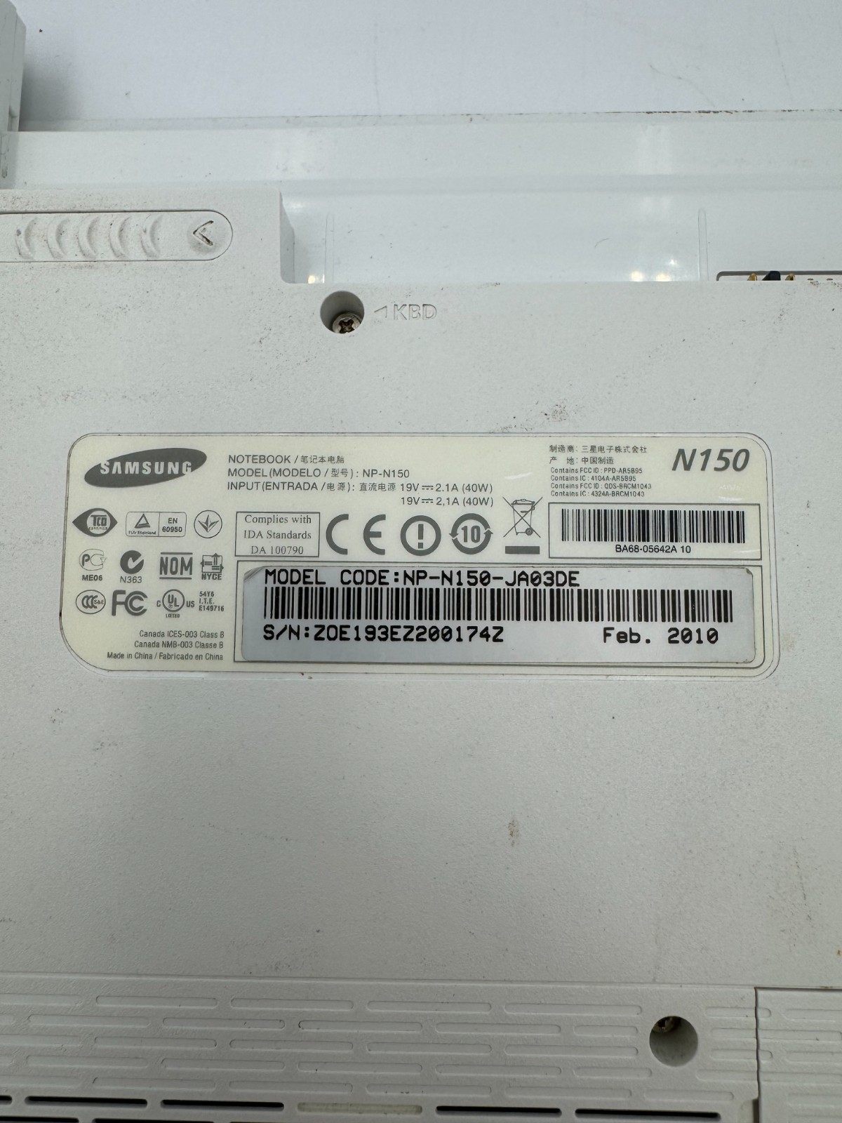 Samsung N150 Netbook Model: NP-N150 For Parts