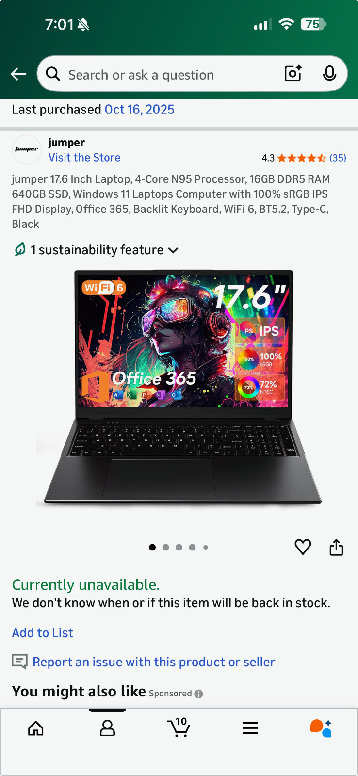 jumper 17.6 Inch Laptop, 4-Core N95 Processor, 16GB DDR5 RAM 640GB SSD, Windows