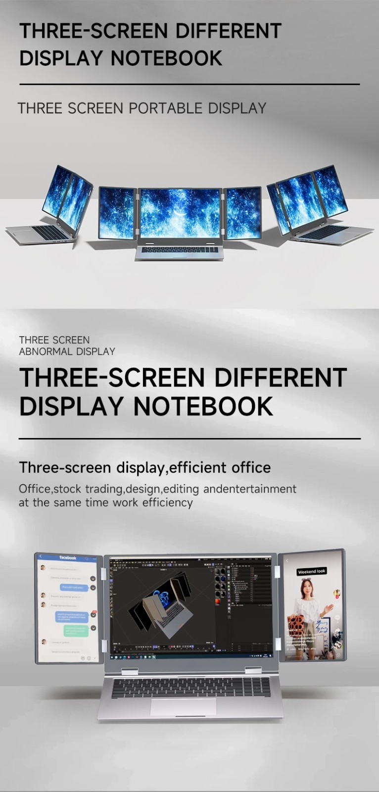 Face recogniti 16 inch 3 Scree Foldable i7 Laptop 32G RAM 2TB SSD Win11 Computer