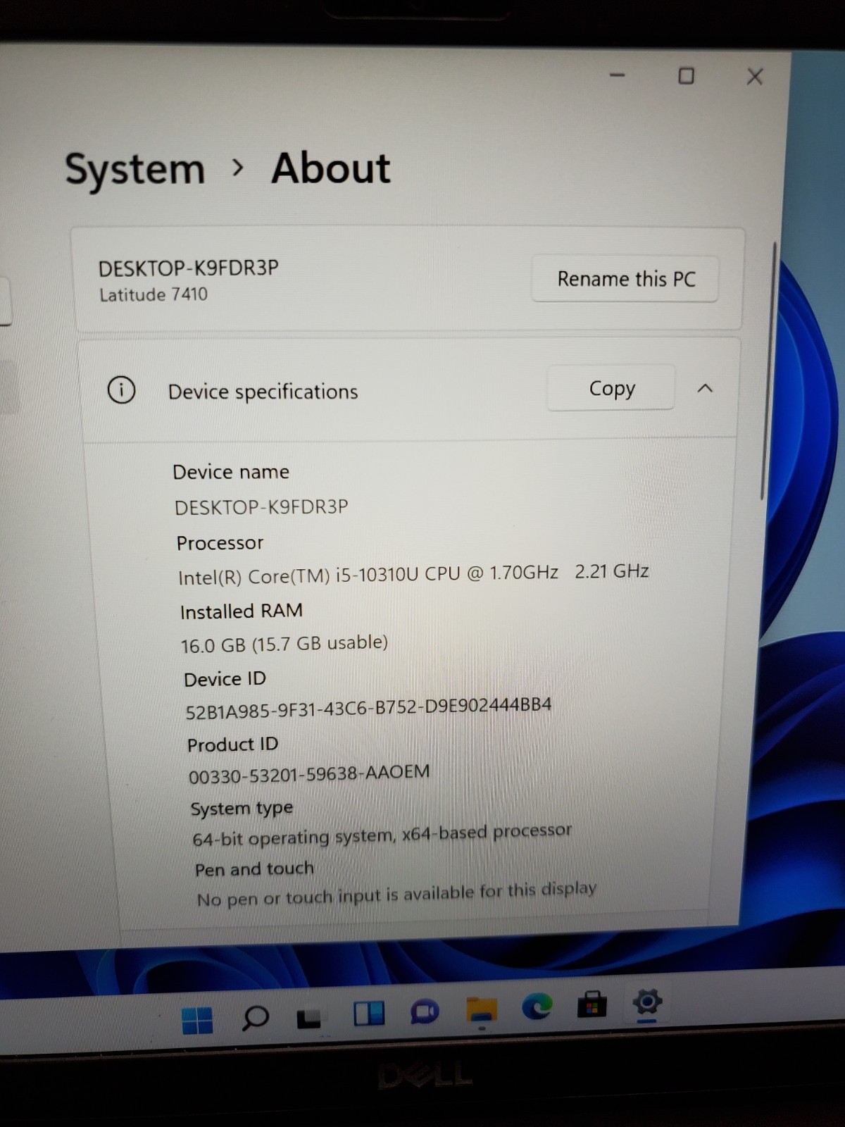 Dell Latitude 7410 14″ Laptop i5-10310U 1.7GHz 16GB RAM 256GB SSD Win11 #69