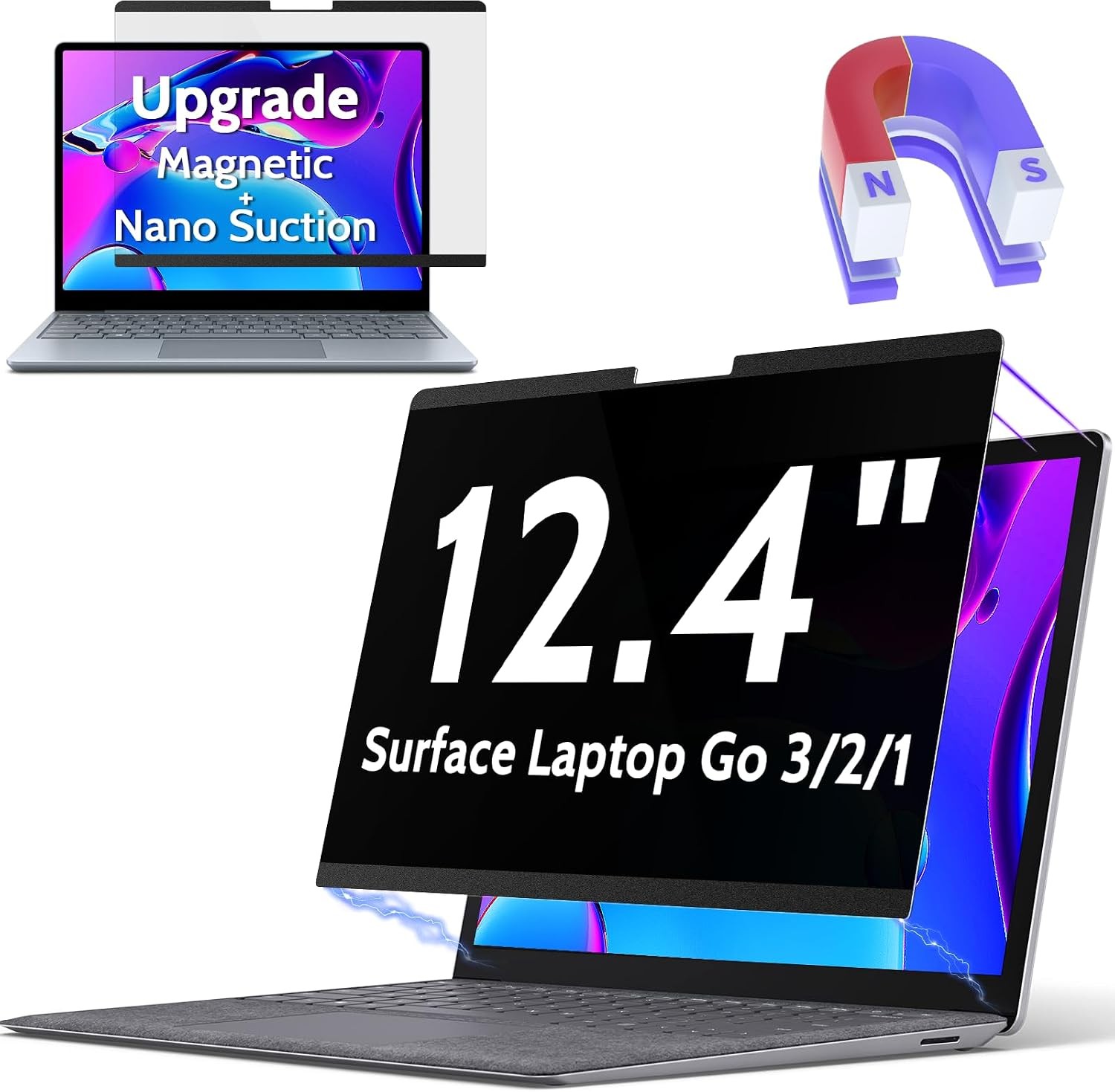 Screen Protector for Surface Laptop Go 3/2/1 12.4 Inch, Removable Anti Glare Fil