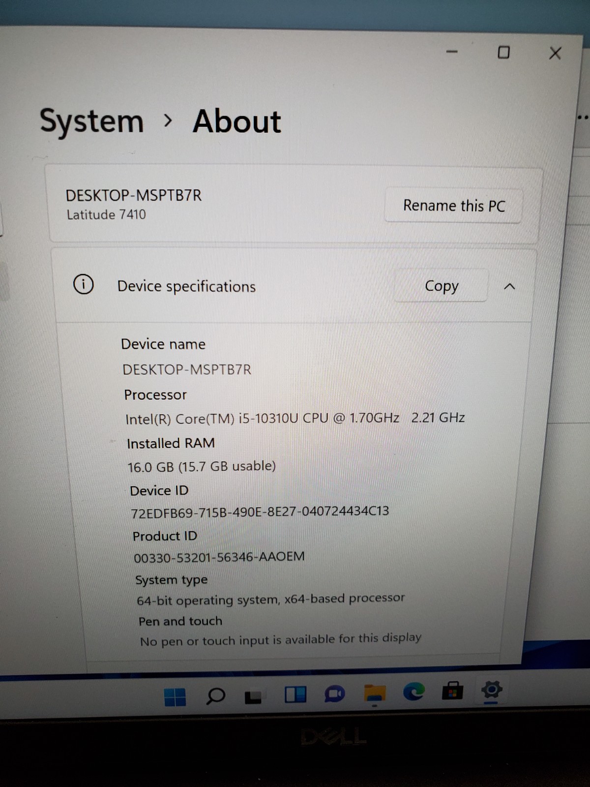 Dell Latitude 7410 14″ Laptop i5-10310U 1.7GHz 16GB RAM 256GB SSD Win11 #69