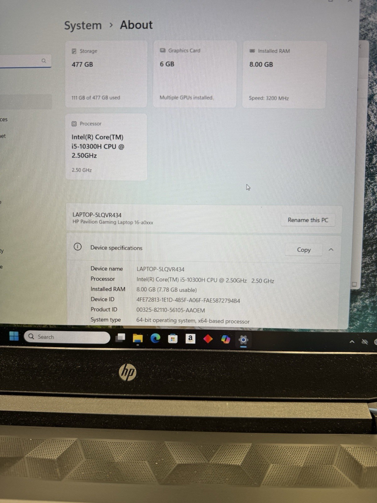 HP Pavilion 16-a0032dx 16.1 Game Laptop/i5-10300H/16GB/512GB SSD/GTX 1660 Ti/W11