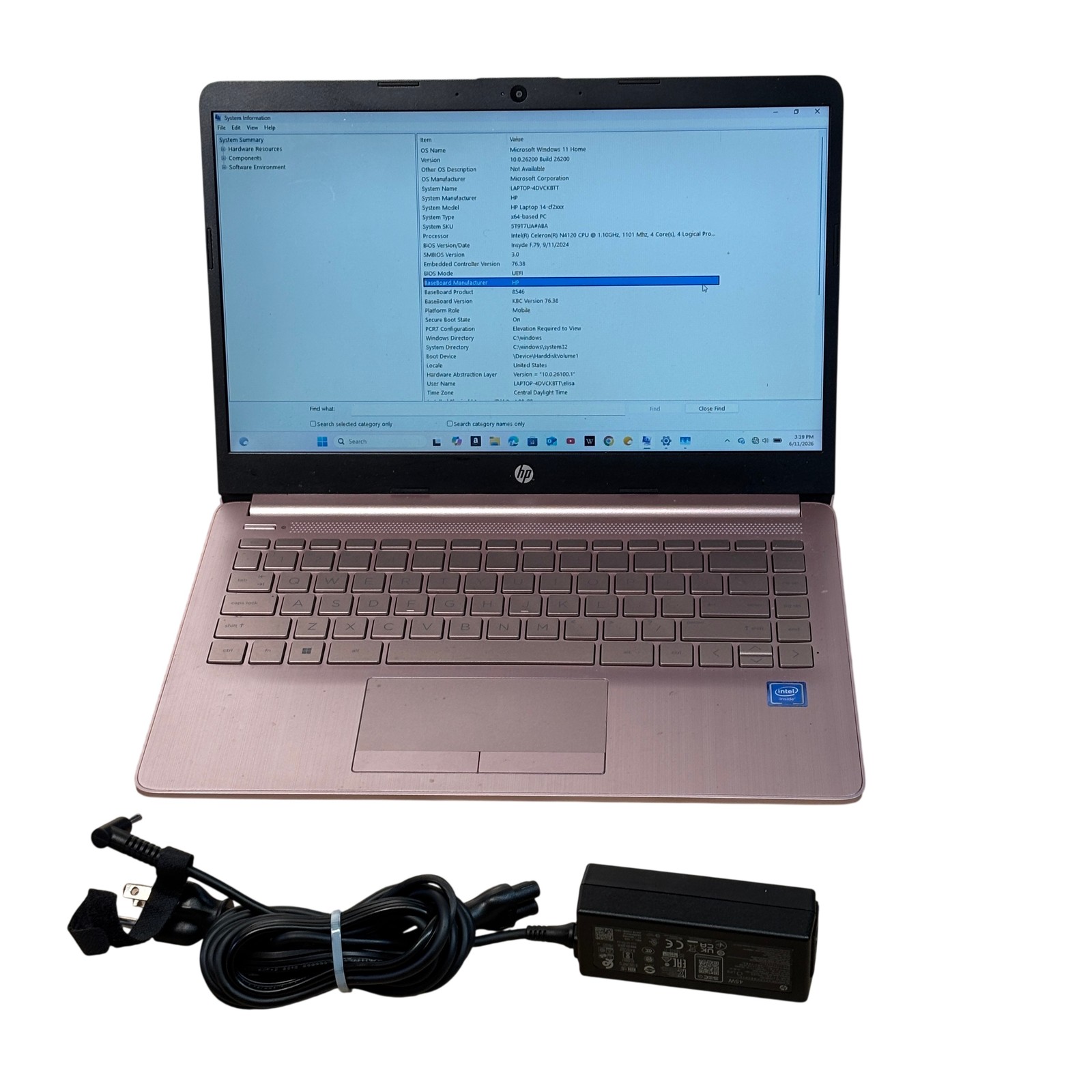 Hewlett Packard HP 14-cf2112wm Intel Celeron N4120 1.10GHz 4GB RAM 64GB SSD 14″