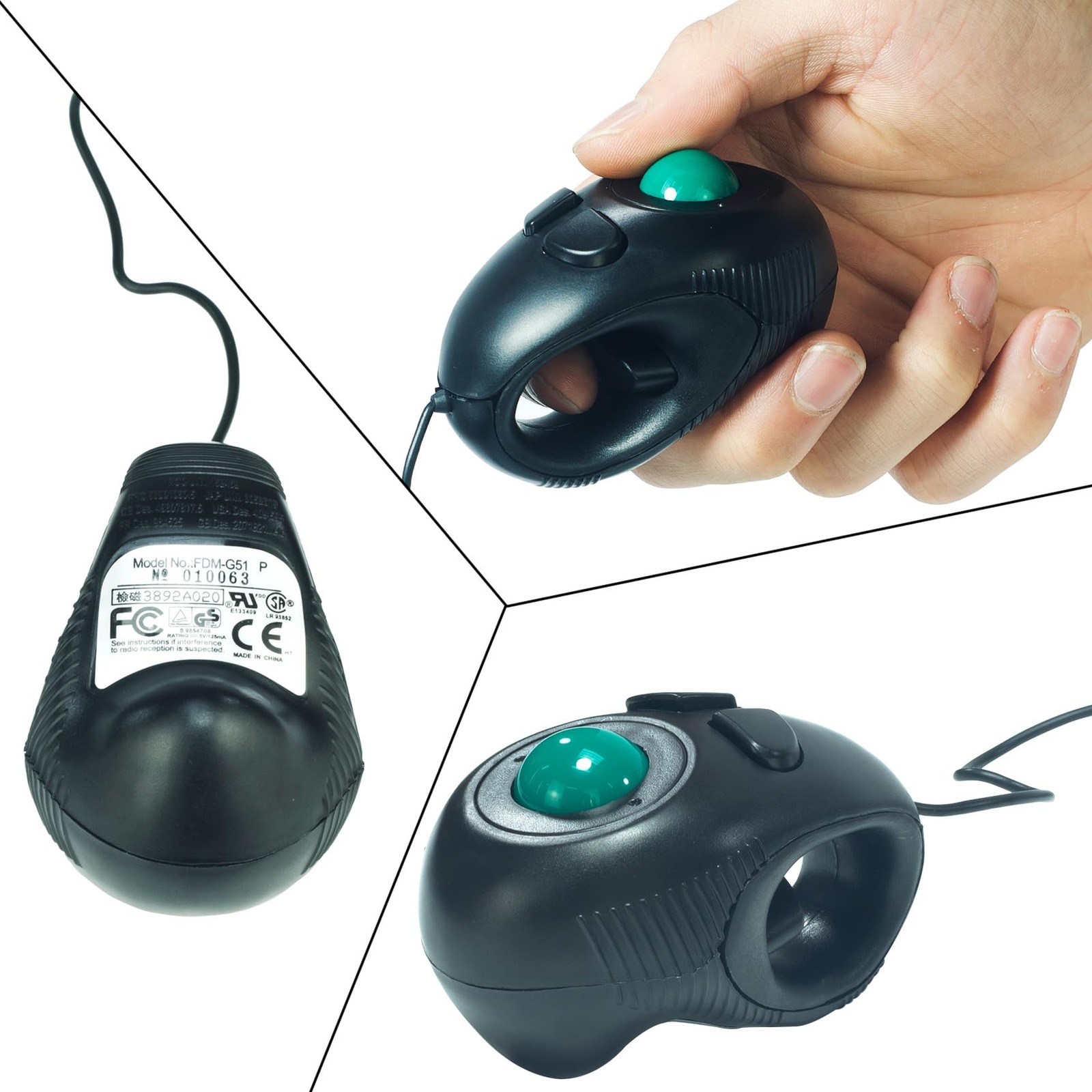 YUMQUA Finger Mouse Handheld Trackball Mouse Fingertip Mini 4D USB Wired Pointer