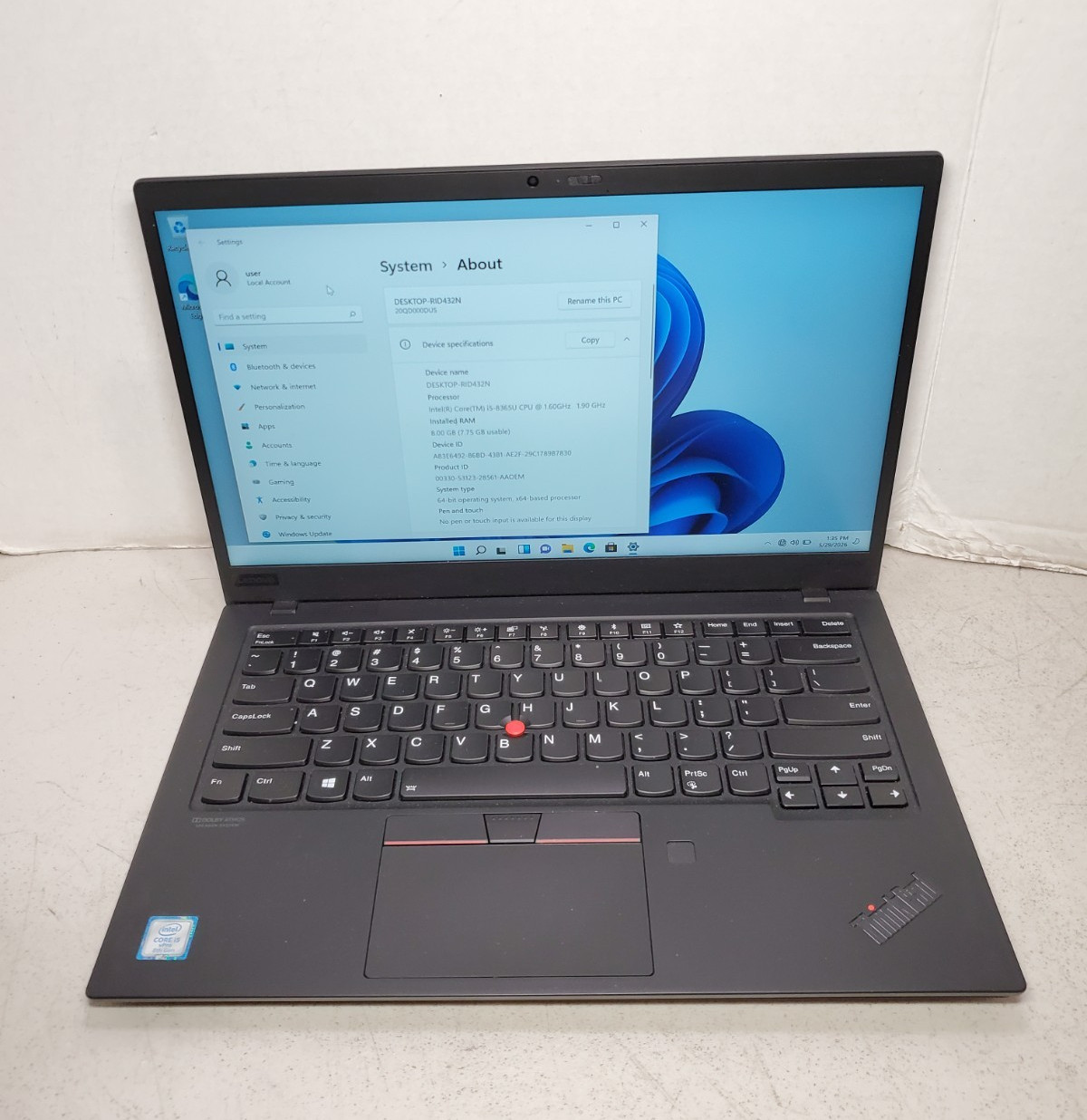 ThinkPad X1 Carbon 7th Gen Core i5-8365U 1.80GHZ 8GB RAM 256GB SSD Win11 #69