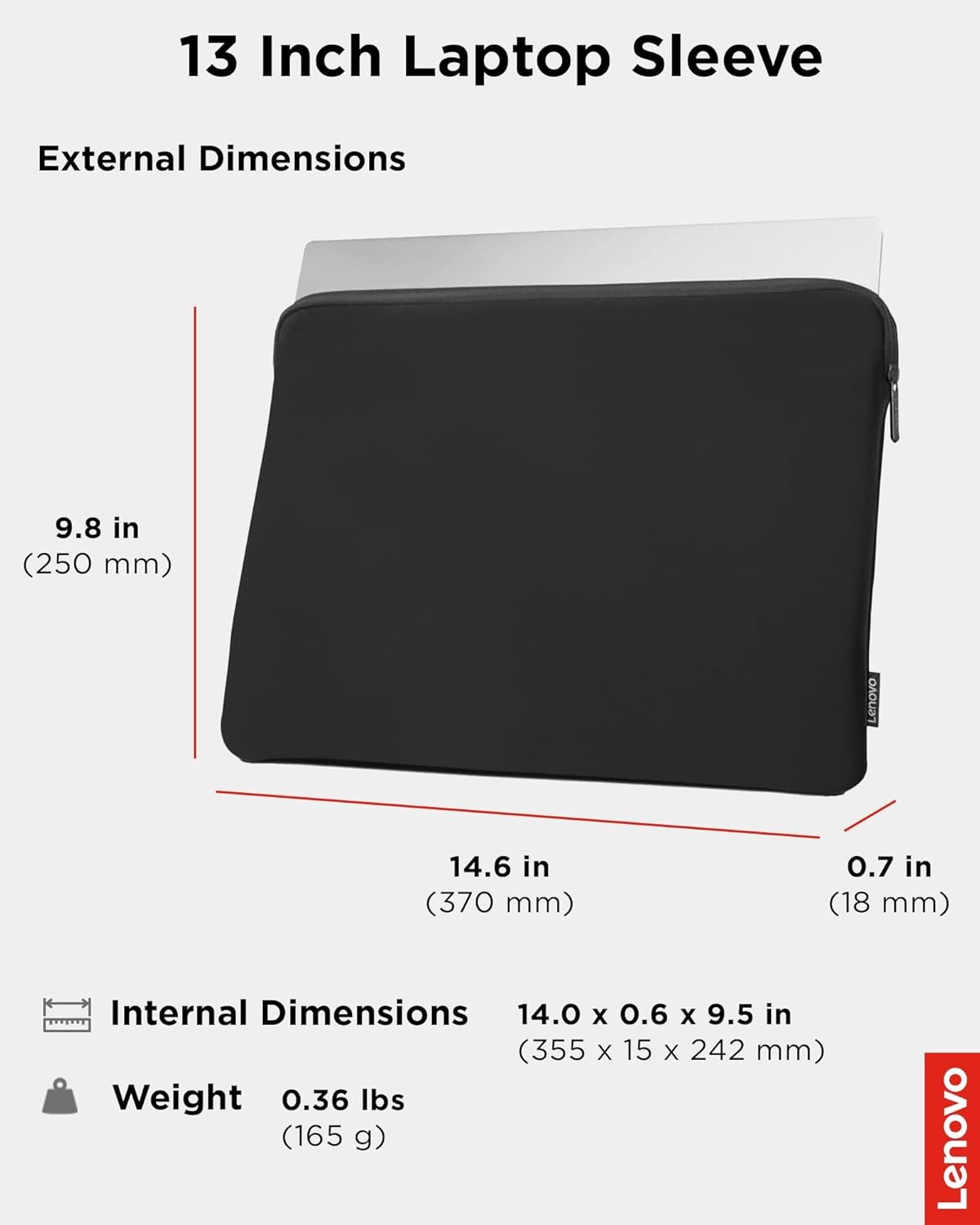13 Inch Laptop/Tablet Sleeve – Neoprene with Soft Fleece Lining – Black Color –