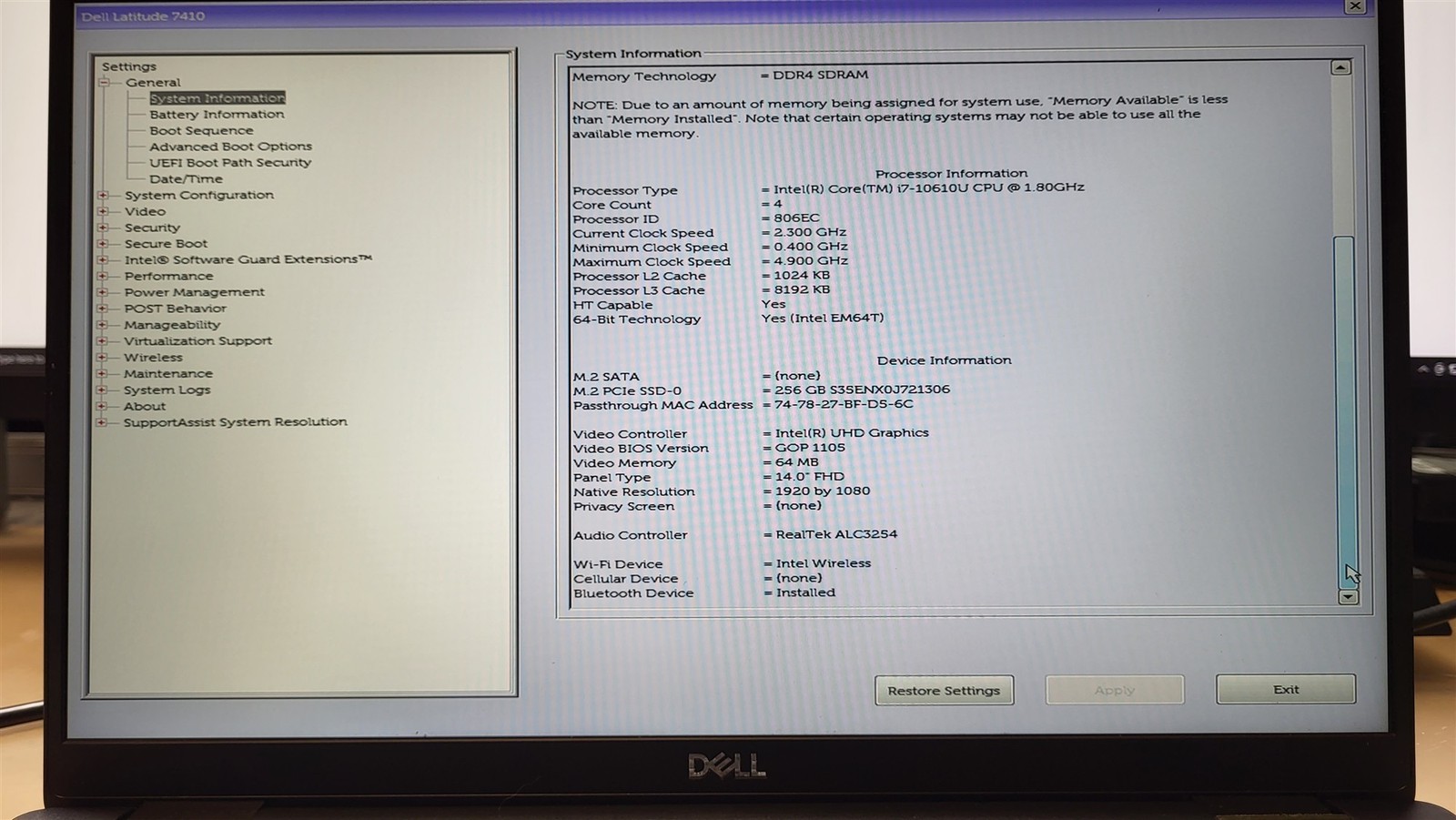 Bad Keyboard Dell Latitude 7410 Laptop Intel i7-10610U 1.8GHz 16GB 256GB