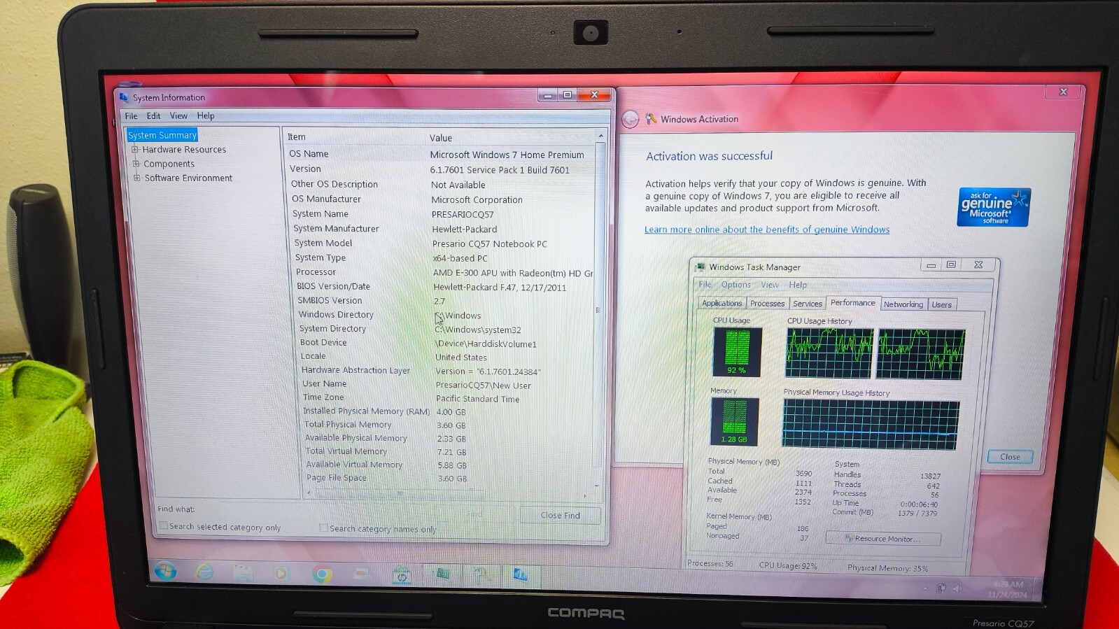 Compaq Presario CQ57 HP AMD E-300 15″ Works Great Clean Vintage Collectible