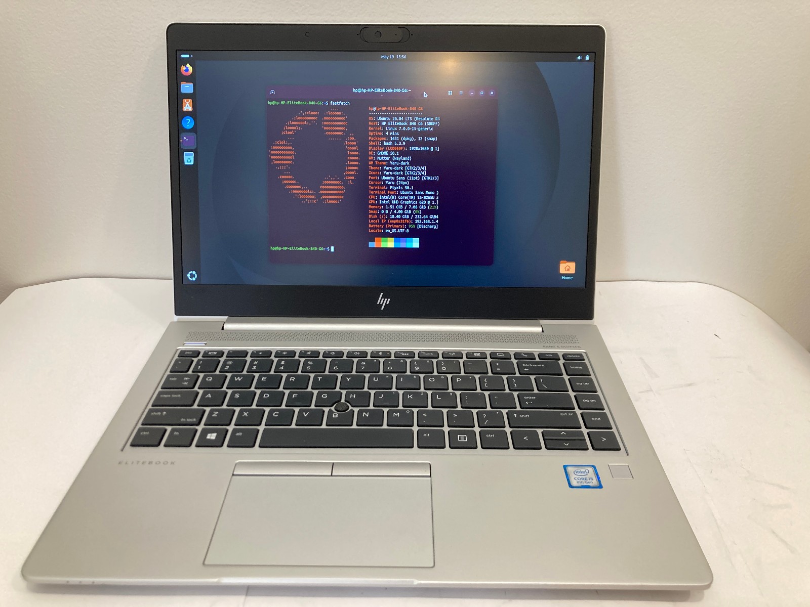 HP EliteBook 840 G6 Ubuntu 26.04 LTS Core i5-8265U 8GB RAM 256GB NVMe SSD W11Pro