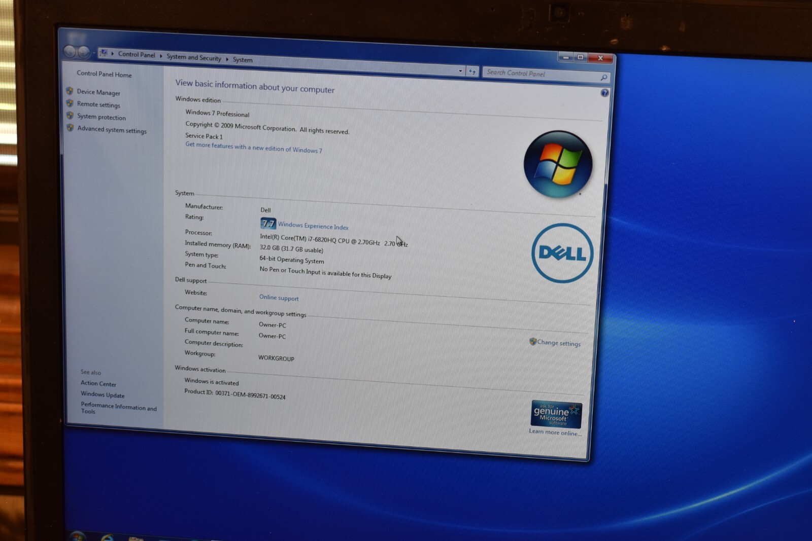 Dell Precision 7710 17″ i7-6820HQ 32GB 512GB SSD NVidia M3000M Windows 7 Pro