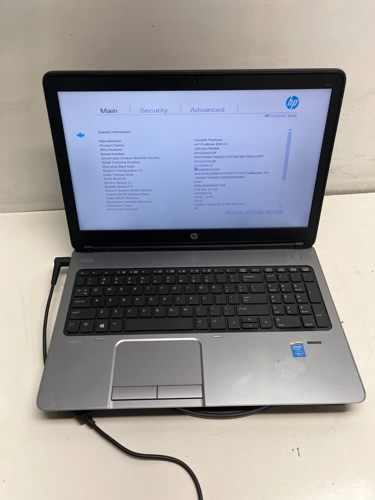 HP ProBook 650 G1 Intel Core i7-4610M 3.00GHz 8GB NO HDD