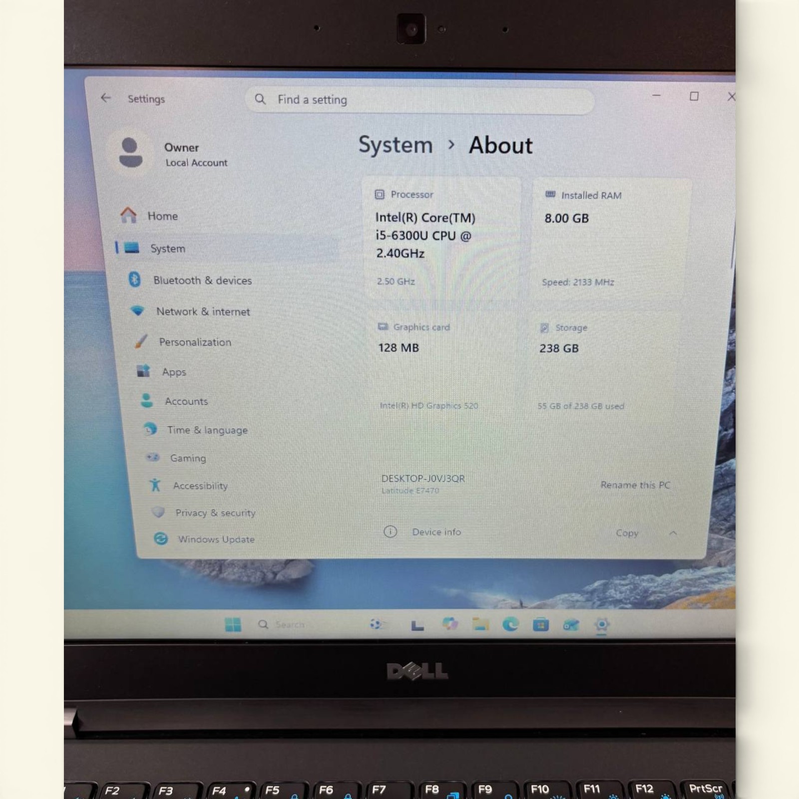 Dell Latitude E7470 I5-6300U 2.4GHz, 8GB RAM, 256GB NVme Win11 #145