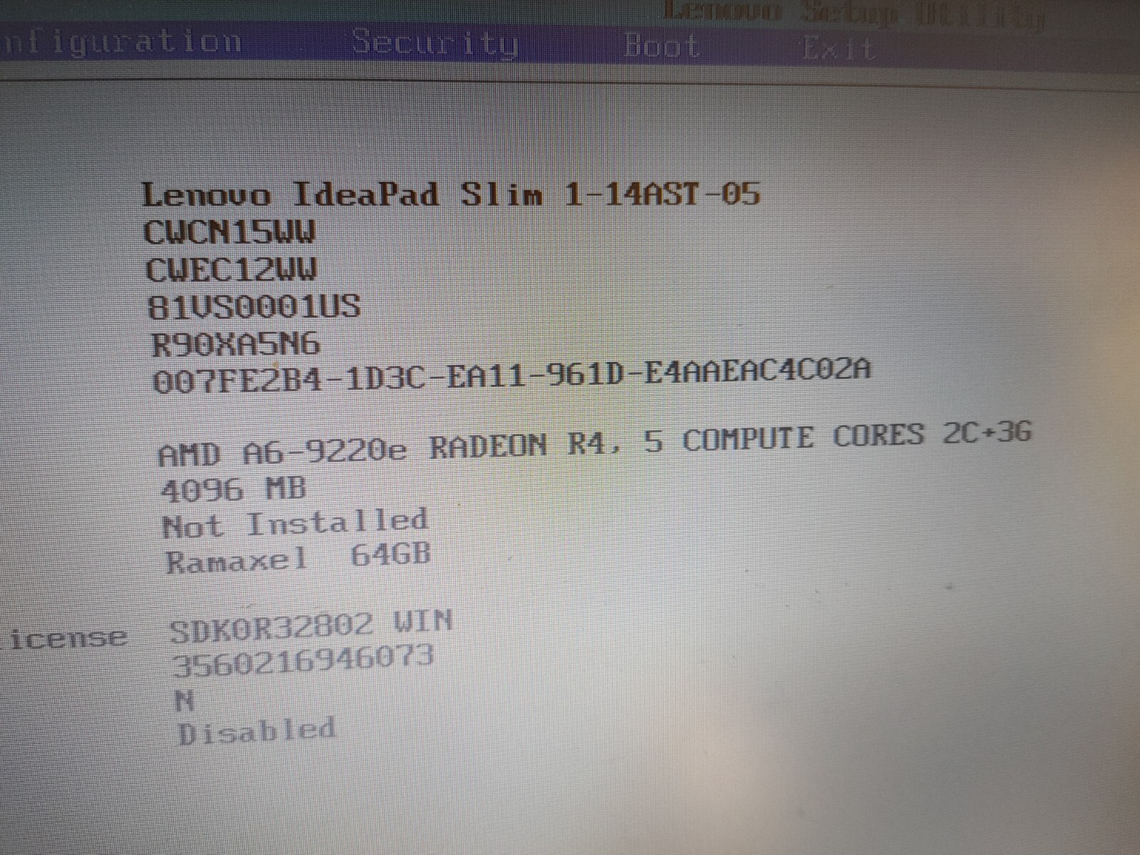 Lenovo IdeaPad Slim 1-14AST-05 1 AMD A6-9220e, 1.6GHz 4GB 64GBSSD ,NO OS ,