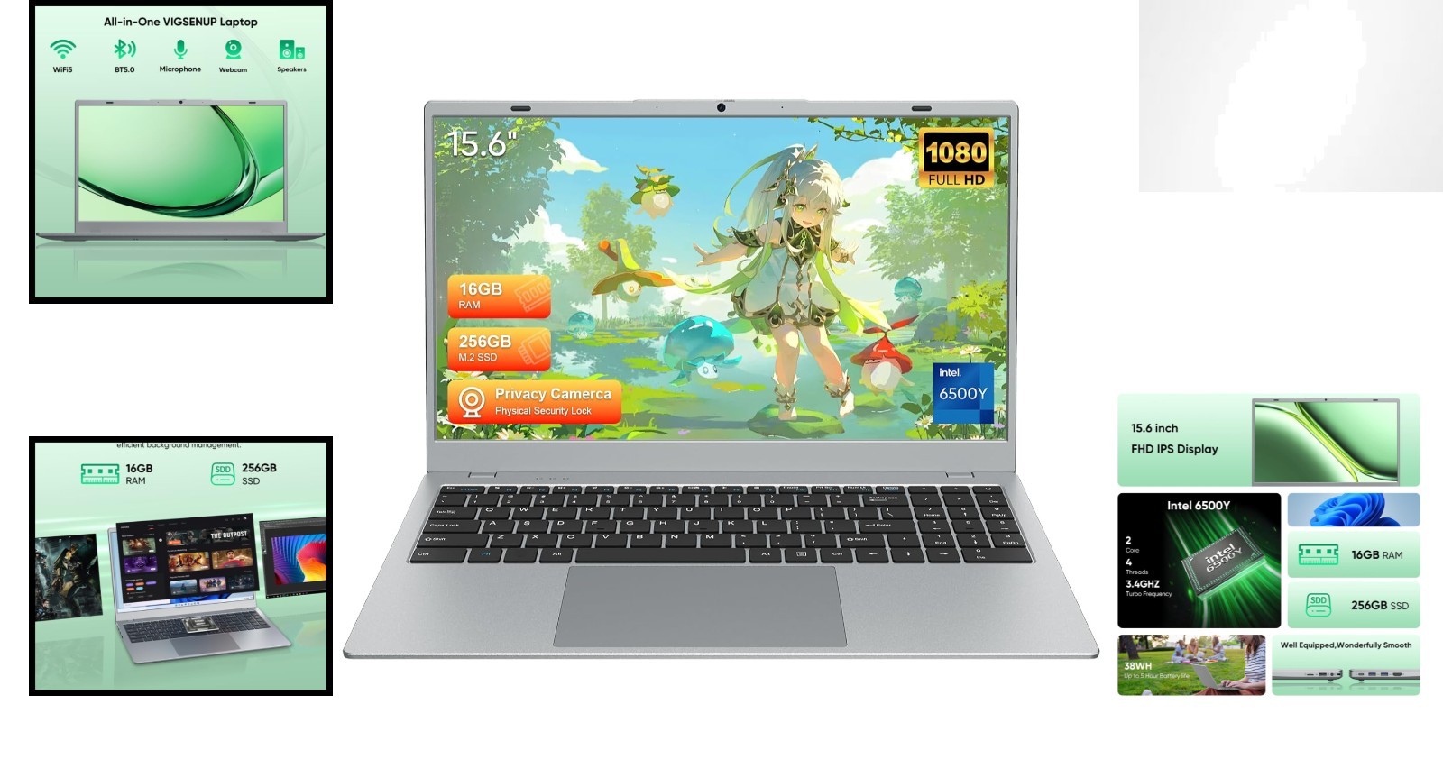 Stylish Silver 15.6″ Laptop – 1080p Display, 256GB SSD & WiFi 5 Connectivity