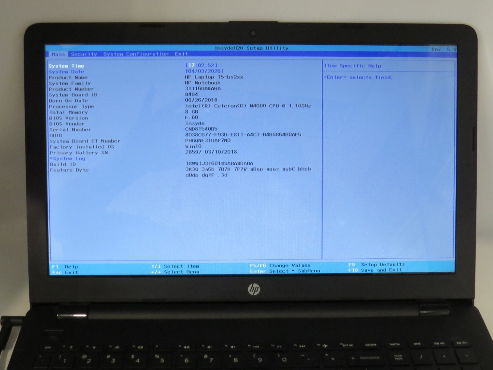 HP 15 Celeron 4000 @ 1.1 8GB DDR4 256GB SSD 15.6″ No OS