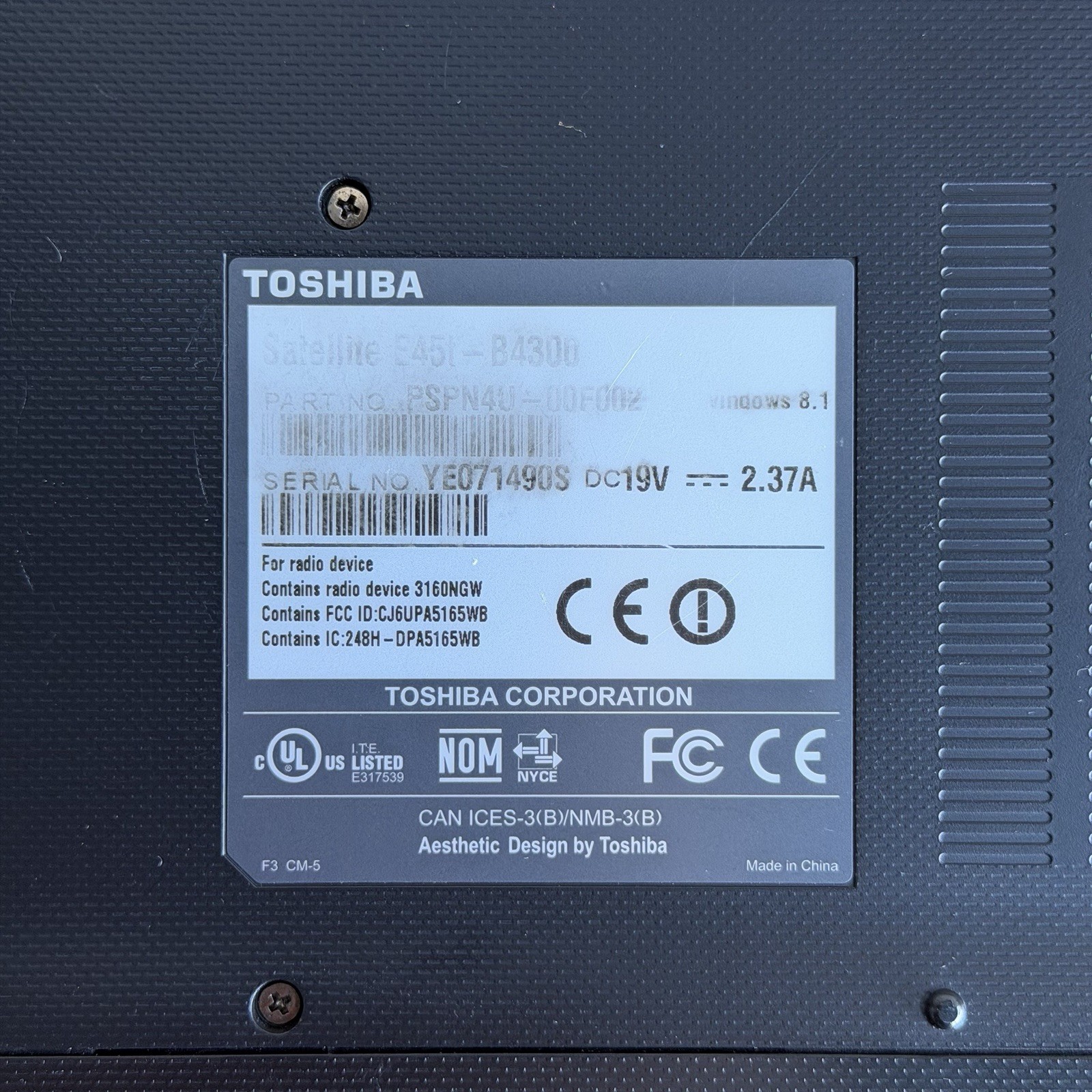 Toshiba Satellite E45T-B4300 i5-4210U 8GB Ram Intel Core I5 Touch Laptop