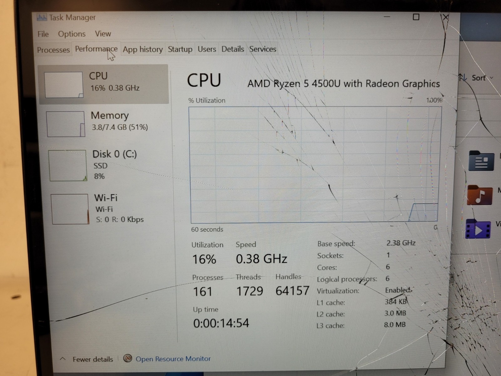 Dell inspiron 7405 2in1 14″ ryzen 5 4500u 4000mhz 8 gb ram no ssd parts HQQ2763