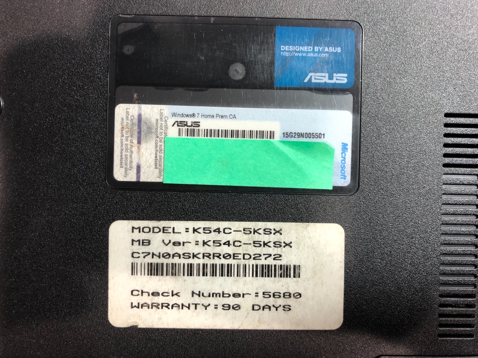Asus K54C-5KSX 15.6″ Laptop, Intel i3-2350M, 4GB DDR3, No HDD, No OS, Used