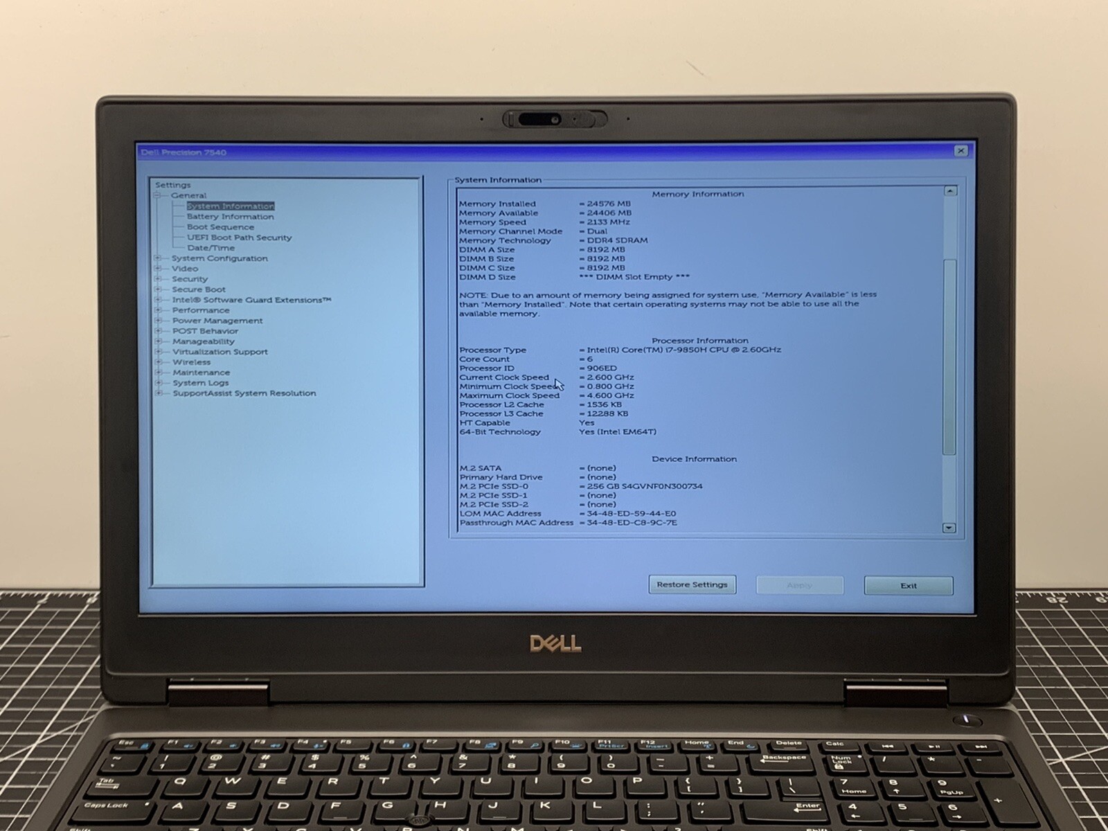 DELL PRECISION 7540 CORE i7-9850H | 24GB RAM, AMD RADEON PRO WX 3200 | #T856