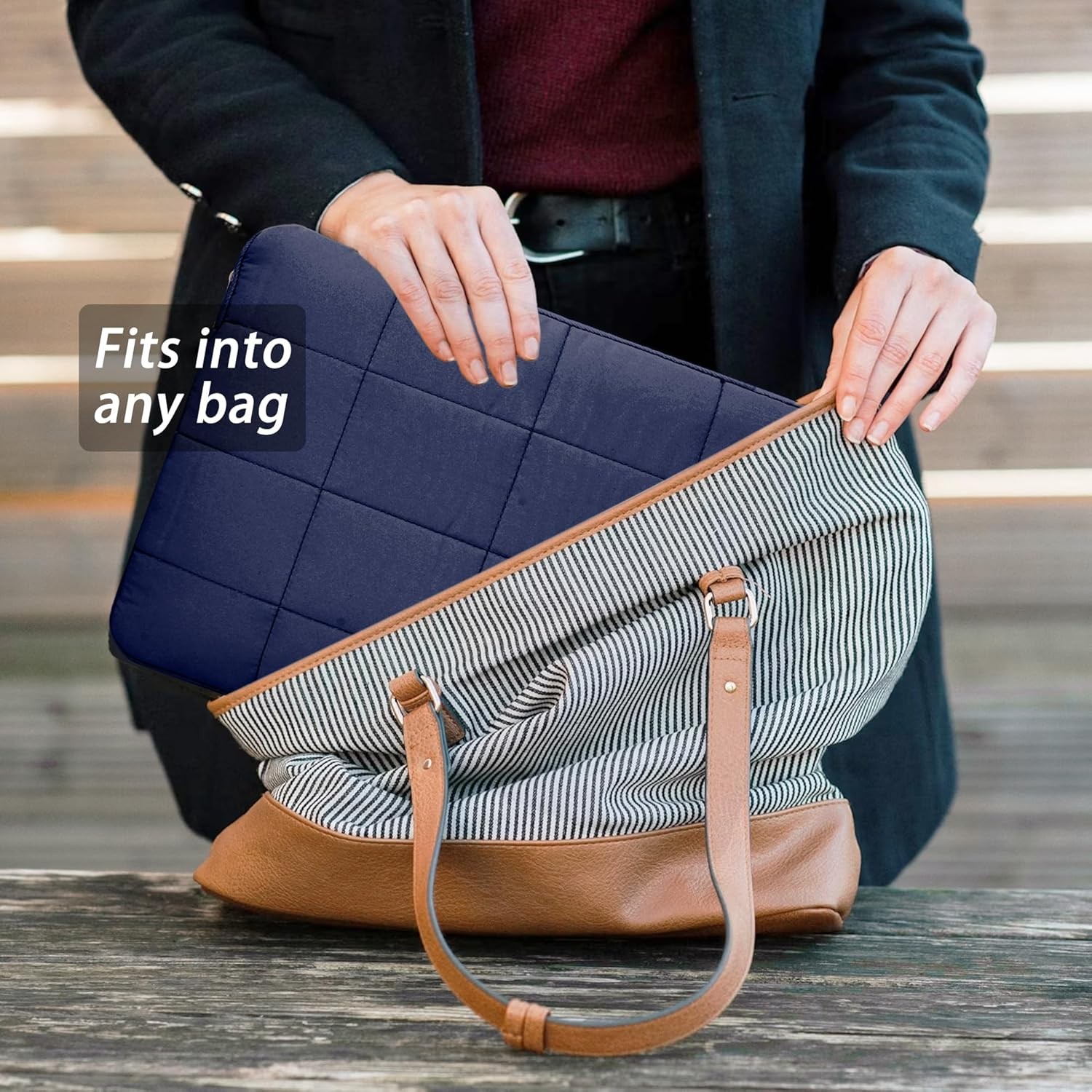 Puffy Laptop Sleeve 14 Inch Matte Navy, Waterproof Carrying Case Bag for Women