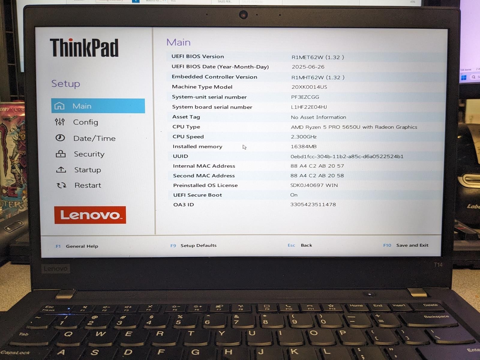LENOVO THINKPAD T14 GEN 2 AMD RYZEN 5 PRO 5650U @ 2.30GHz, 16GB RAM, NO HDD/OS