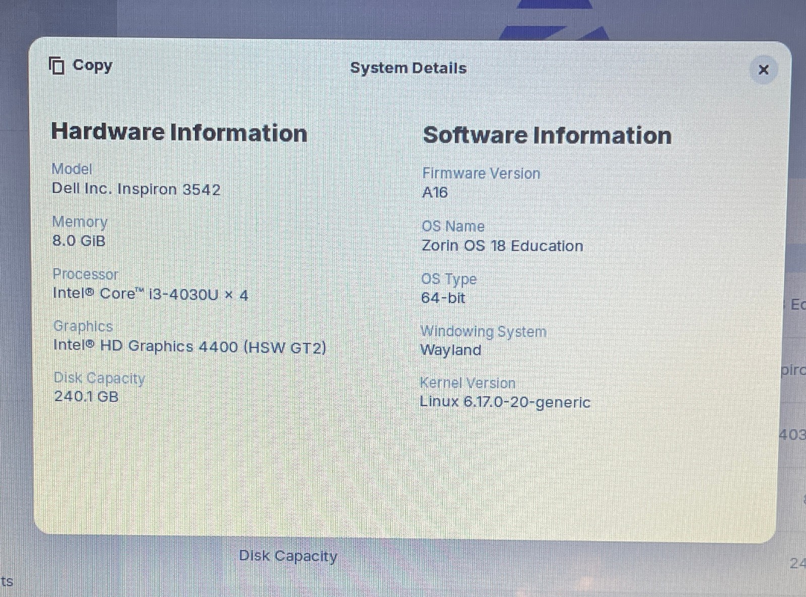 DELL INSPIRON 3542 Laptop 15″ i3 LINUX ZORIN 18/EXTRAS-1