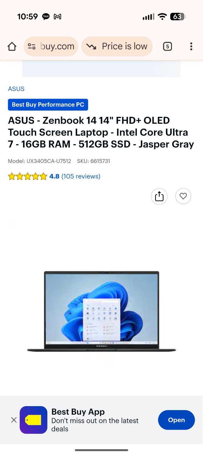 ASUS Zenbook 14″ WUXGA OLED Touch Laptop Intel Core Ultra 7 255H 16GB RAM 512GB