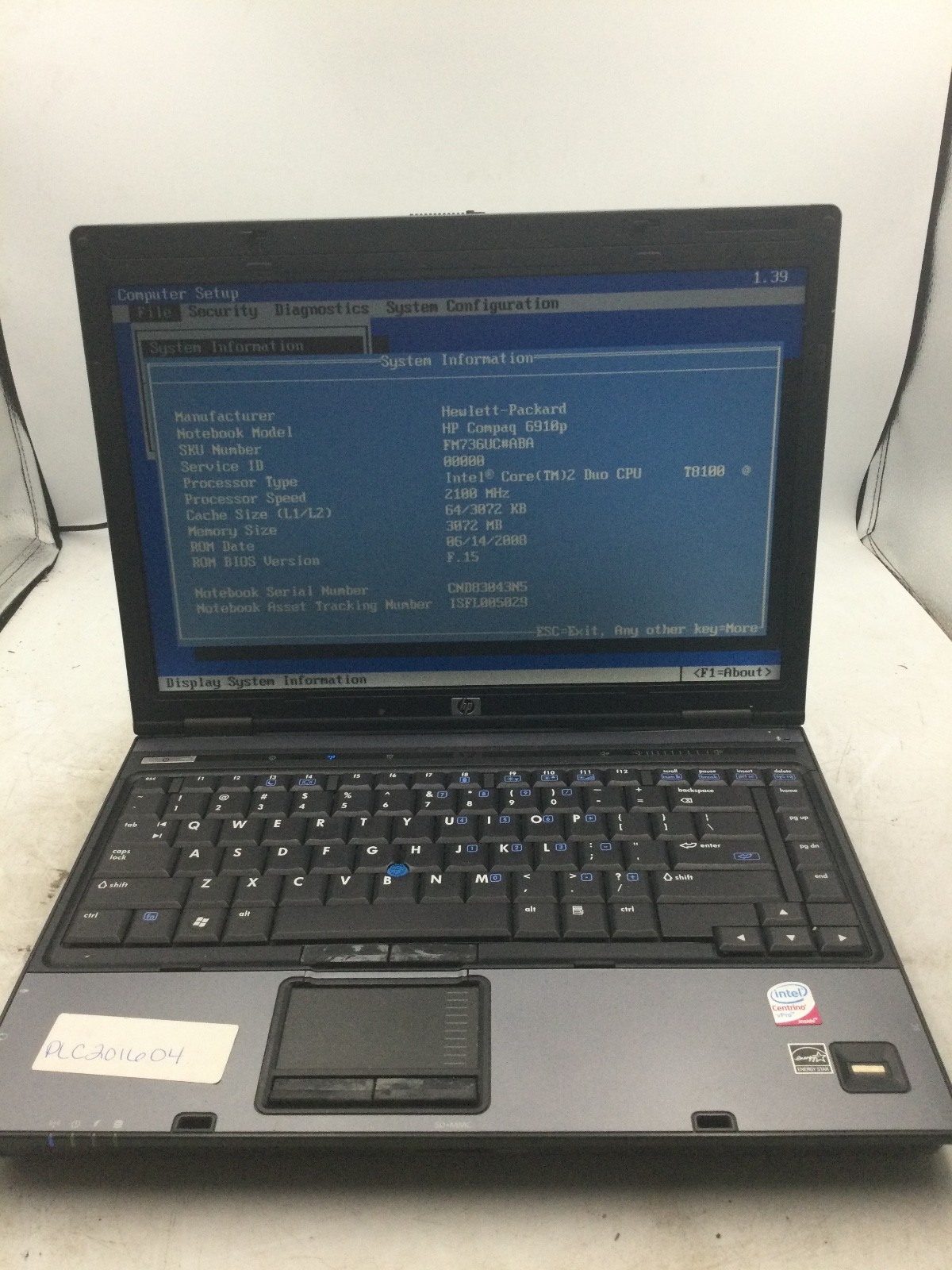 HP COMPAQ 6910P – BOOTS TO BIOS – LOT OF 2 – INTEL 2 DUO – NO RAM – READ – BB