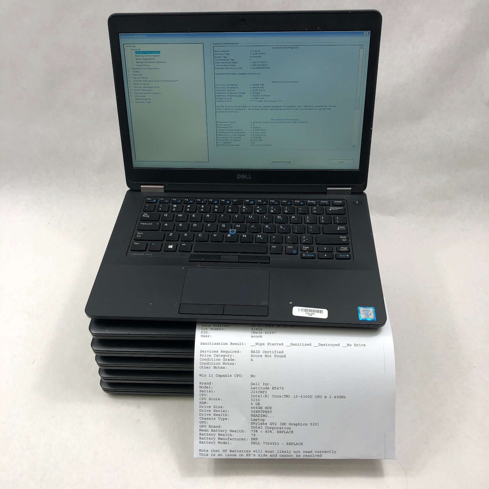 Lot of 5 Dell Latitude E5470 Intel Core i5-6300U 4/8GB RAM No HDD *Read*