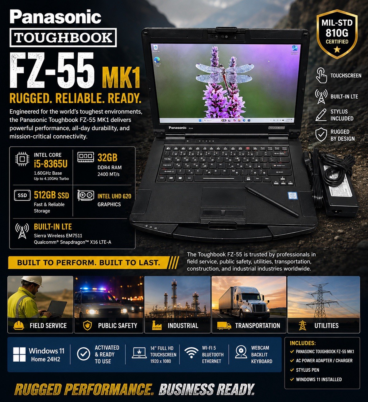 Panasonic Toughbook FZ-55 MK1 i5-8365U@1.6ghz 32GB RAM 512GB SSD LTE