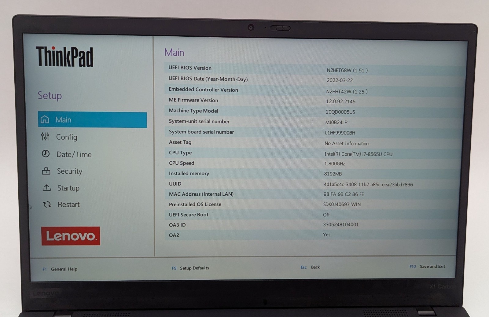 Incomplete Lenovo ThinkPad X1 Carbon 7th Gen 14″ Touch Laptop i7-8565U 8GB RAM