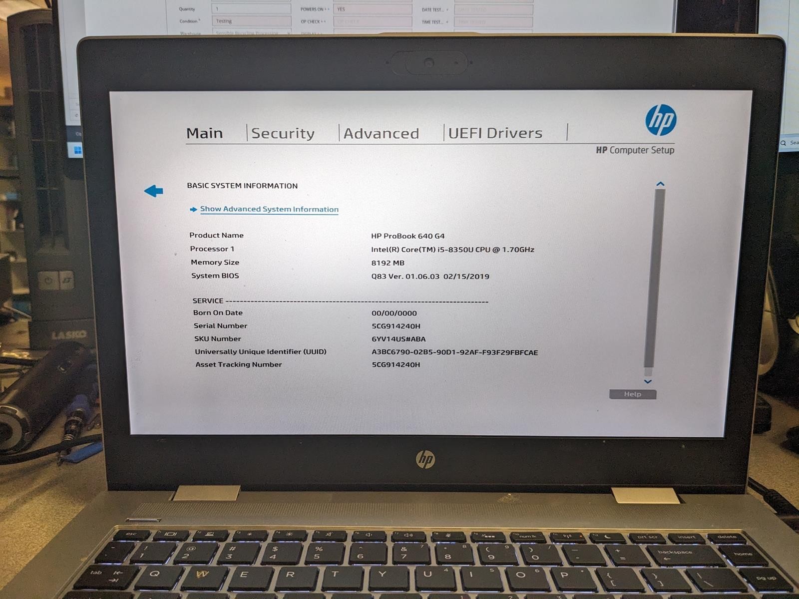 HP PROBOOK 640 G4 i5-8350U @ 1.70GHz, 8GB RAM, NO HDD/OS